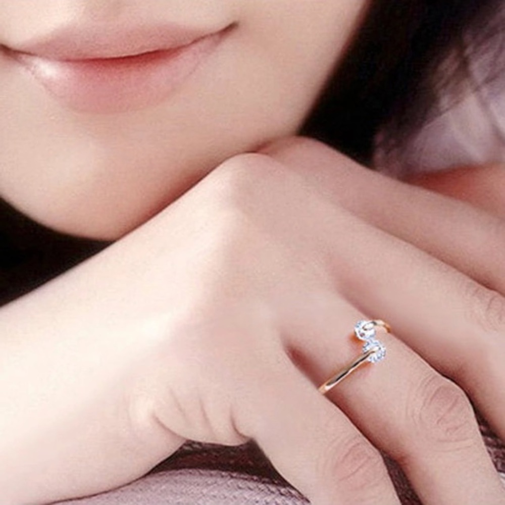 Rose Gold Double Diamond Adjustable Open Ring - Picture 4 of 8